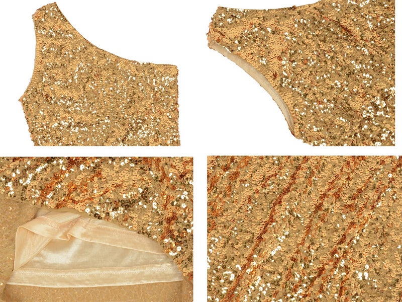 Anna-Kaci Women's One Shoulder Sparkle Sequin Stretchy Cocktail Club Mini Dress, Gold, Medium - Image 5